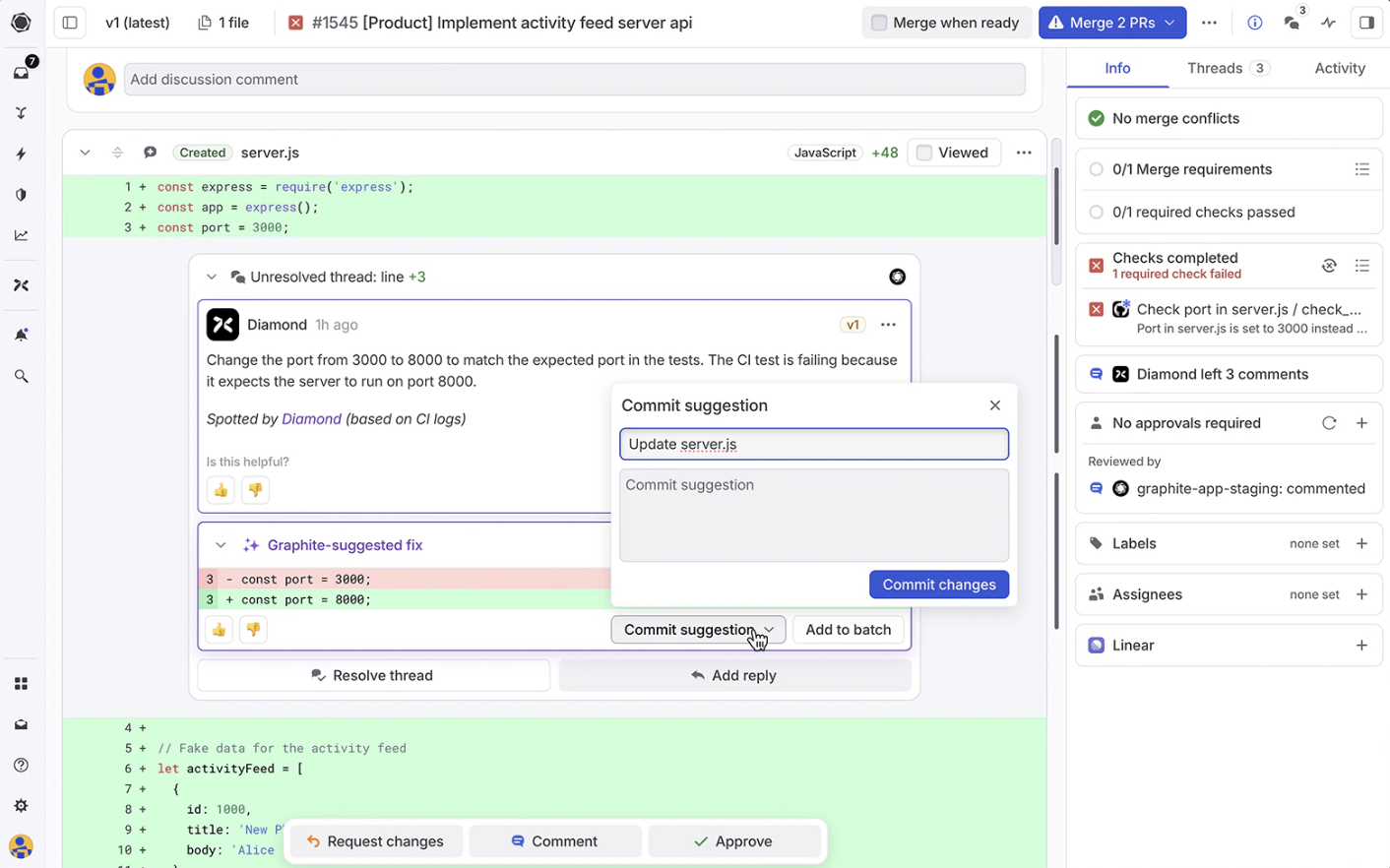 screenshot of sample reviewer comment