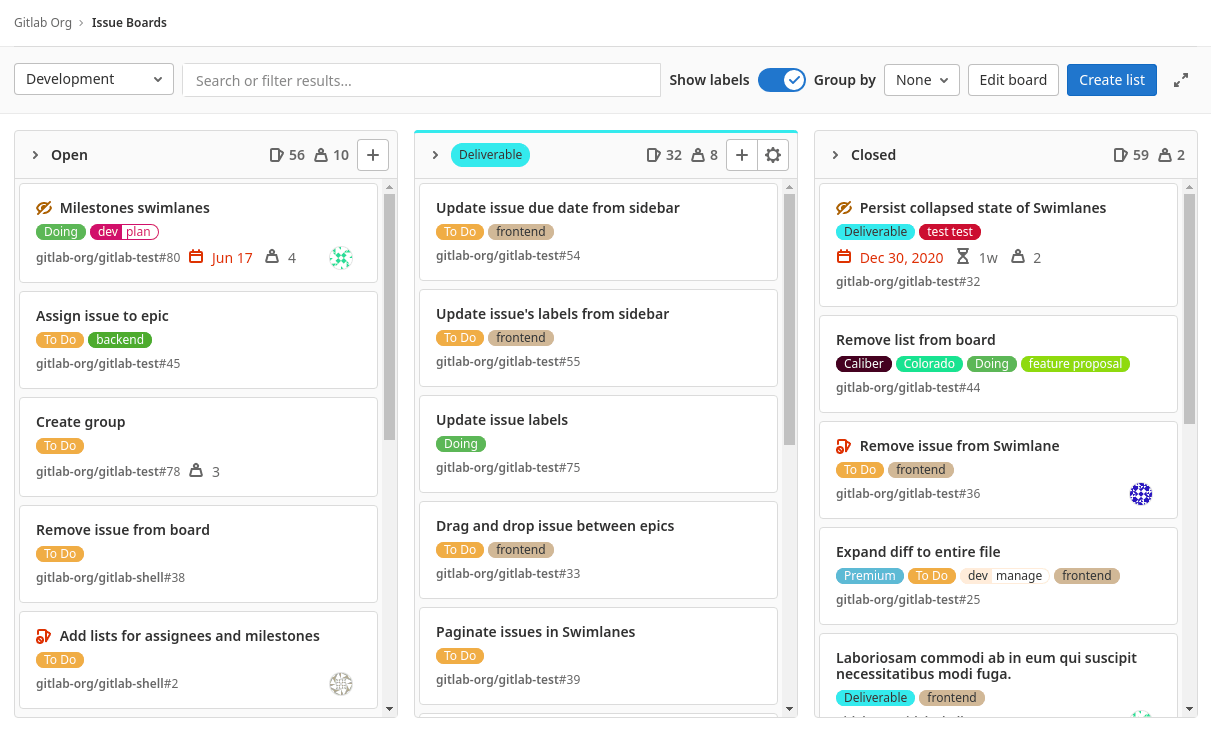 GitLab screenshot pf issue boards dashboard
