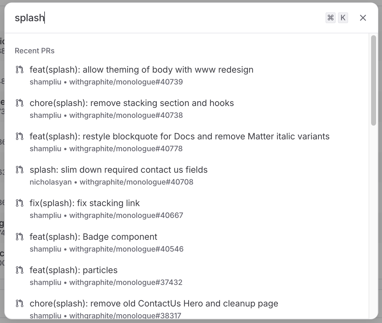 screenshot of PR search