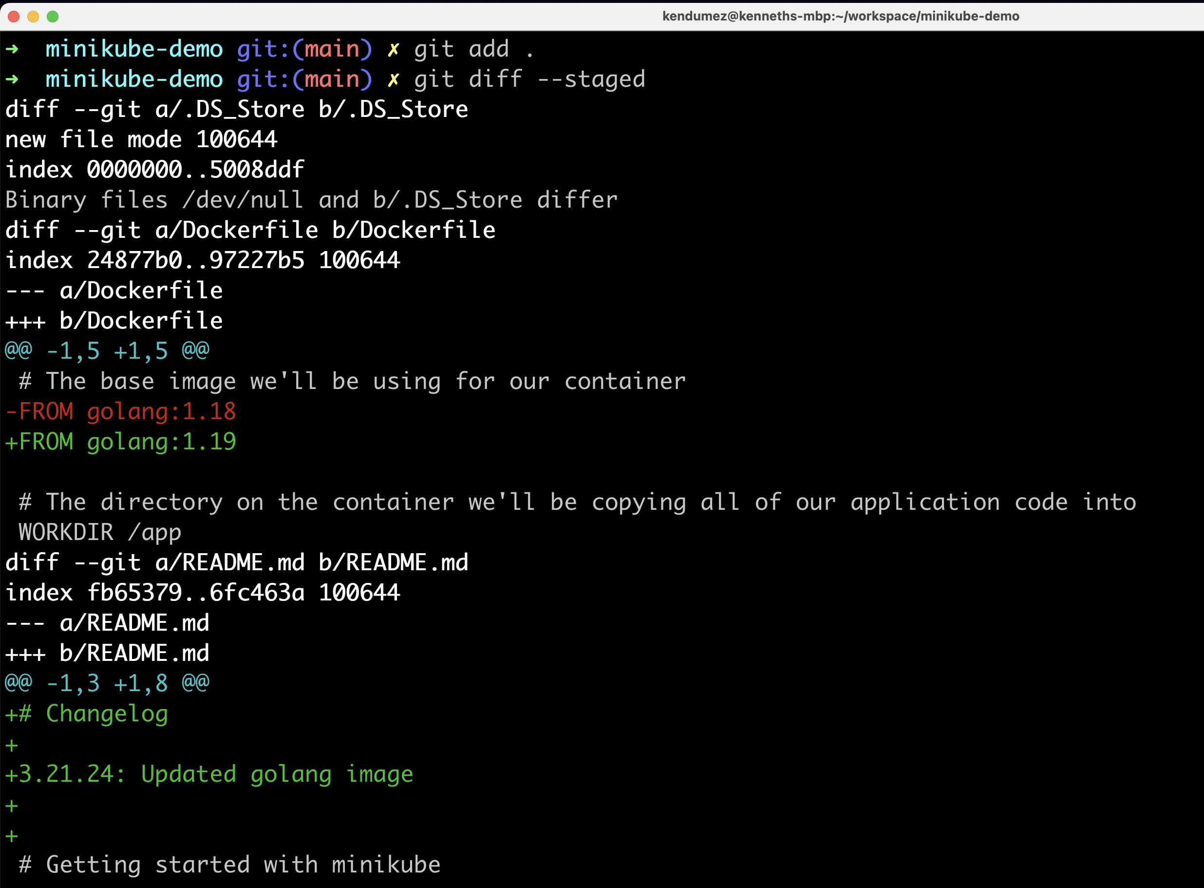 git diff staged example