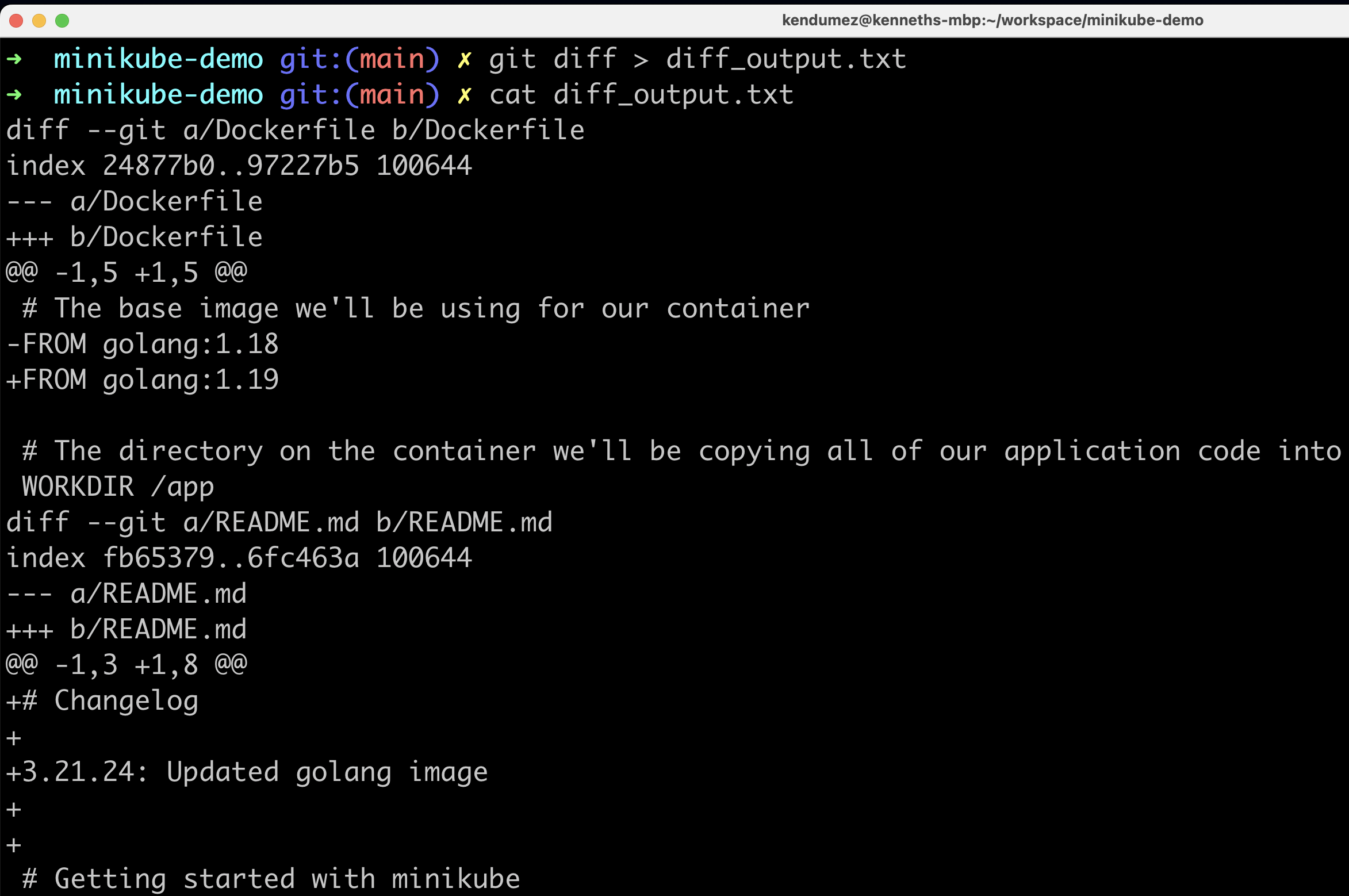 example of git diff > diff_output.txt