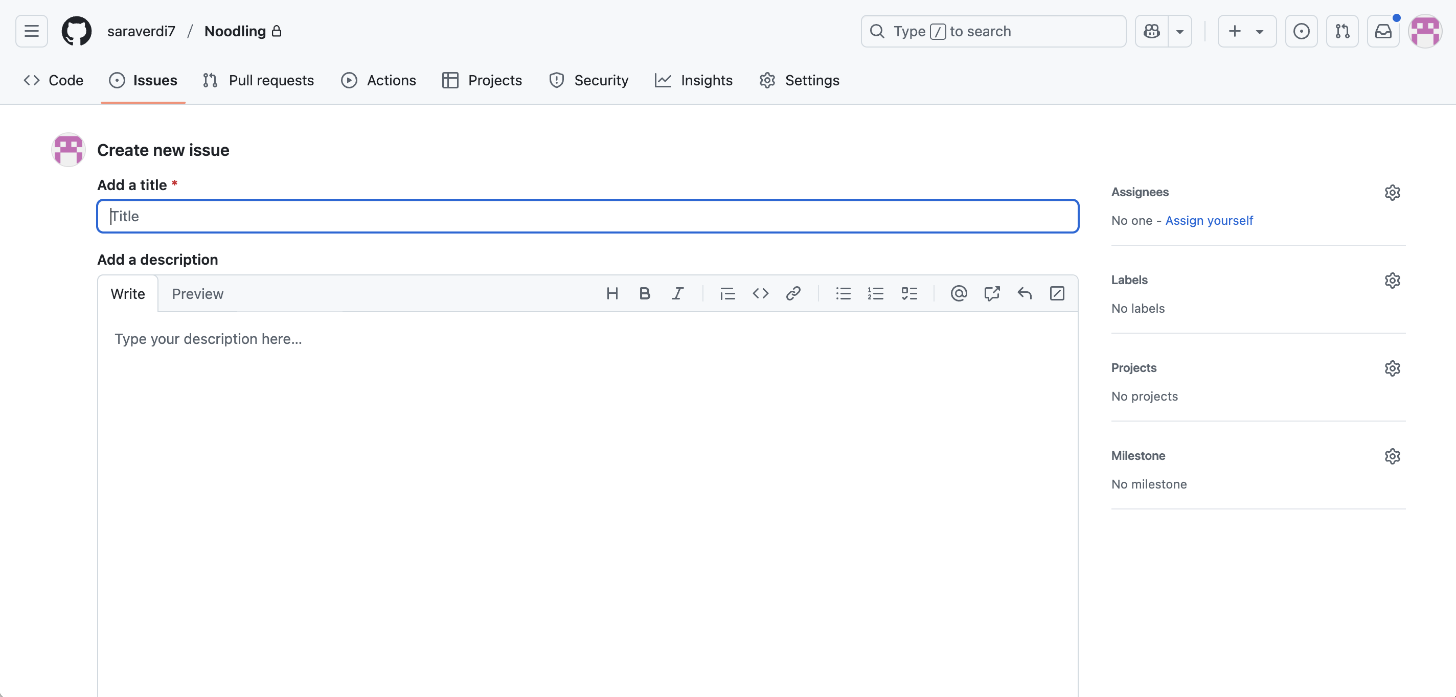 screenshot of new issue