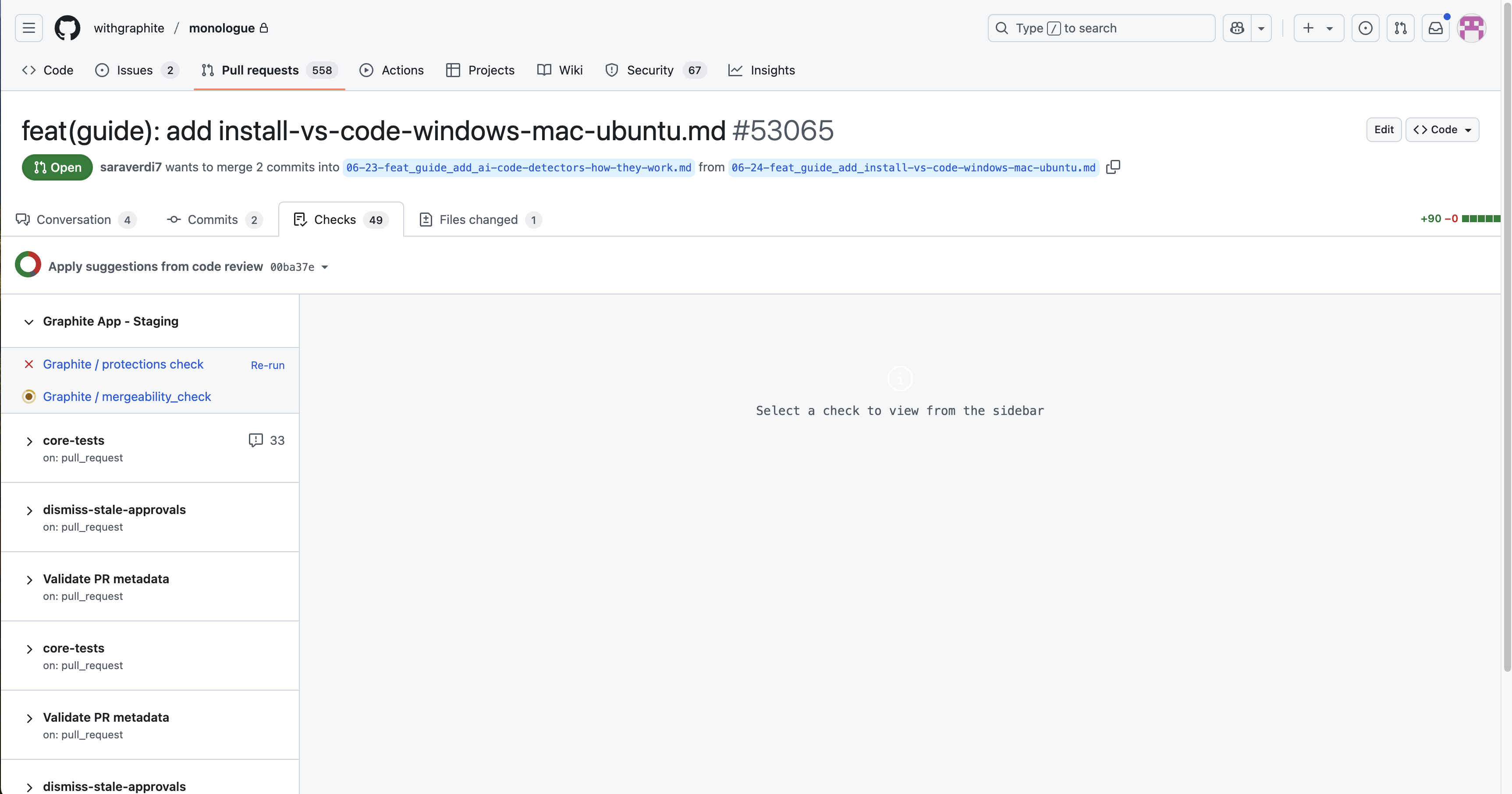 screenshot of checks tab
