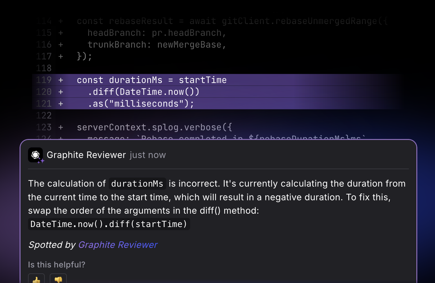 screenshot of sample reviewer comment