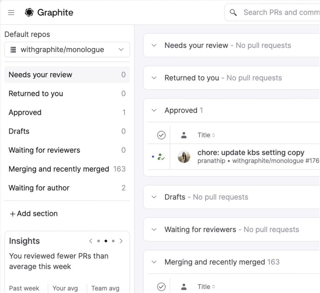screenshot of PR inbox